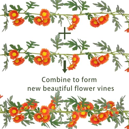 2 Pcs Wildflower Garland Spring Flowers Garland 12 FT Orange Artificial Daisy Flowers and Leaves Faux Floral Vine for Mantle Baby Shower Wedding Arch Porch Staircase Summer Decor - color: Orange