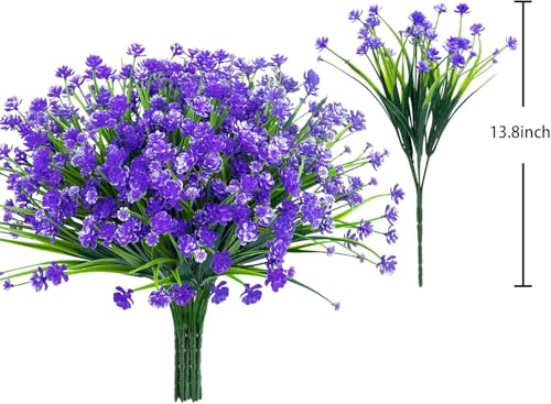6 Bundles Artificial Flowers for Outdoors Fake Plastic Plants Faux Shrubs Greenery UV Resistant for Spring Summer Garden Patio Window Box Office Table Kitchen Home Decoration (Purple) - color: 6bundles--flower Purple