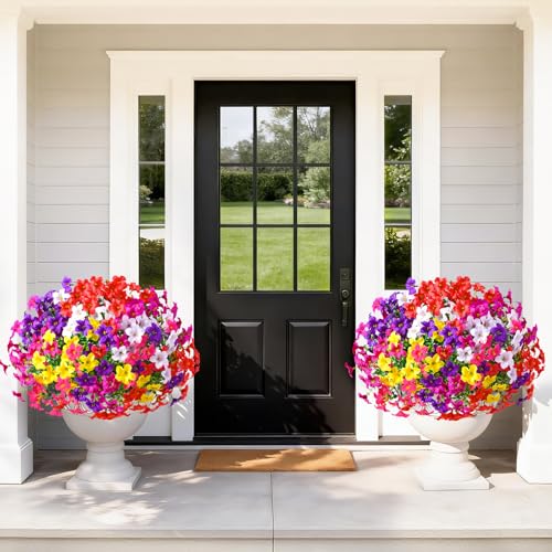 MARTINE MALL 12 Bundles Look Real Artificial Flowers for Outdoors, Realistic Fake Outdoor Flowers, UV Resistant Silk Petunia Flowers for Outside Faux Flowers for Outdoor Garden, Mixed Color - color: Mixed Color-b, size: 12 Bundles