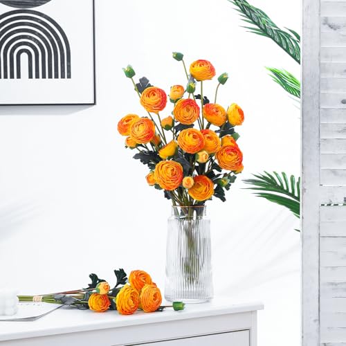 6Pcs Realistic Silk Yellow Ranunculus Artificial Flowers Long Stems, 23.6" Tall Fake Flowers Faux Flowers Suit for Year-Round Home Decoration, Wedding, Bridal Bouquets, Office - color: Yellow