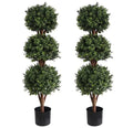 Artificial Triple Ball Boxwood Topiary Trees, Set of 2 46.5 Inch Faux Boxwood Plants Potted for Restaurant, Porch,Home,Garden Decor - size: 2 PC - 46.5 inch high