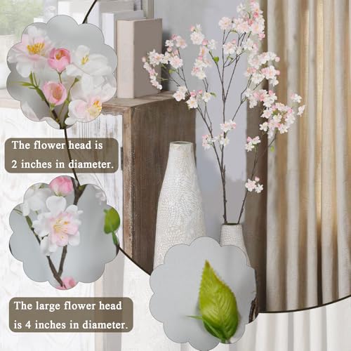 CISDUEO Cherry Blossom Branches Long Stem Artificial Flowers for Tall Vase Silk Flower Bulk White and Pink Plum Blossom Flowers for Indoor Home Decor Bedroom Floral Arrangement Table Centerpieces - color: White and Pink