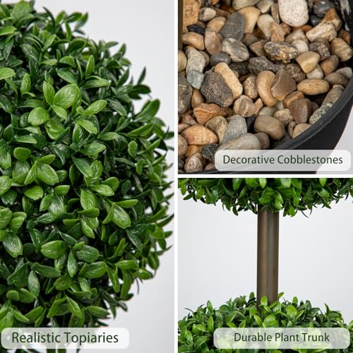 4.1FT Large Triple Ball Topiary Trees Artificial Outdoor Trees for Porch UV Resistant Pre-Potted Shrubs Boxwood Topiary,Large Fake Topiary for Home,Garden Decor (8.3"/9"/11" W.) Set of 2 - color: 4 Ft