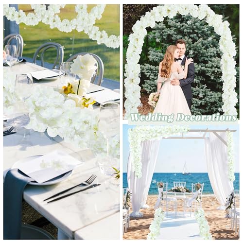 11.8FT White Cherry Blossom Garland 2pcs White Flowers Garland Silk Cherry Blossom Vines Hanging for Wedding Party Sakura Cute Spring Decor - color: White, size: 2 PC