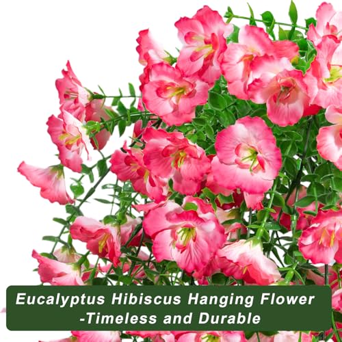 Artificial Hanging Flowers for Outdoors Decor, Fake Silk Hibiscus Long Trailing Vines UV Resistant Realistic Flowers Plants for Outside Front Door Porch Patio Balcony (Pink, 2 pcs) - color: Pink, size: 2 pcs