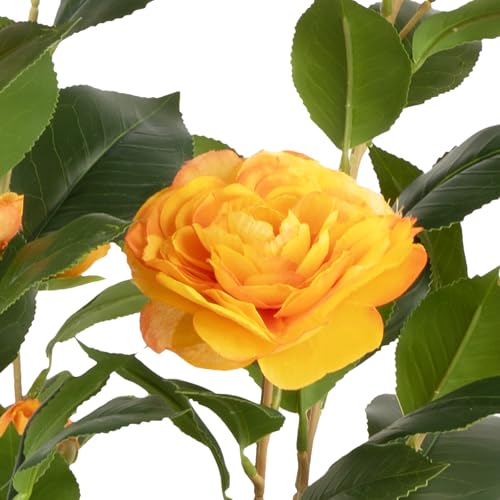 Artificial Camellia Tree 2 Pack - Realistic Camellia Plants in Pot with Orange Flowers, Lifelike Faux Greenery for Living Room, Patio, or Wedding, Orange - color: 2 Pack Orange