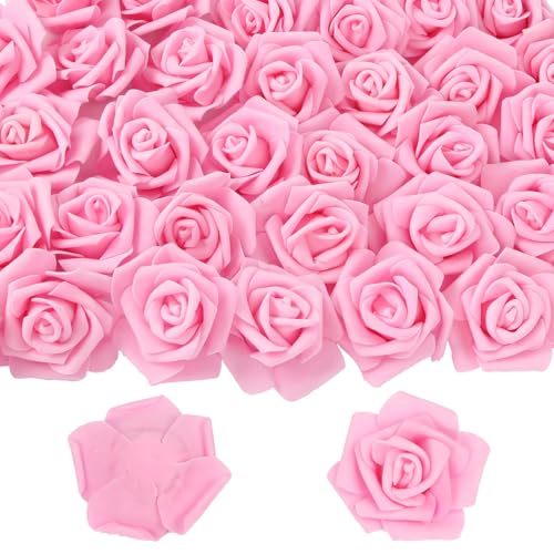 50 PCS Deep Pink Foam Rose Stemless Artificial Flower Head Bulk 2.75in Mini Fake Simulated Eternal Flores Roses Flower for DIY Craft Bridal Bouquets Centerpieces Arrangement Home Decoration - color: Deep Pink