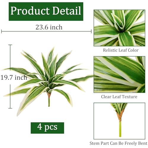Fake Ferns, Faux Outdoor Plants UV Resistant,3D Real Touch Fake Plants Total 80 Blades,Weatherproof Artificial Plants Outdoor Indoor for Garden Porch Home Office Decor - color: Maguey, size: 4Pcs