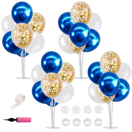 TONIFUL 4 Set White Blue Gold Balloon Centerpieces for Table,Balloon Bouquet Kit for Retirement,Baby Boy Baptism Party,Class of 2026 Graduation Decoration,Birthday Decorations - color: Blue White Gold