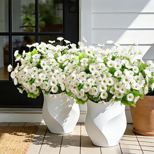 Waipfaru Artificial Flowers for Outdoors Faux Plants, UV Resistant Artificial Outdoor Flowers, White Silk Daisy Realistic Fake Mums Flower for Front Porch Spring Home Planter Patio Decor, 12 Bundles - color: White, size: 12 PCS