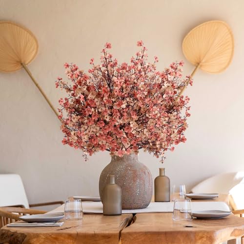 8Pcs Babys Breath Fake Artificial Flowers Fall Flowers, Real Touch Light Coffee Color Plants Silk Flowers for Vase Home Office Wedding Indoor Outdoor Centerpiece Table Party Decorations - color: Beige Brown, size: 8 Bundles