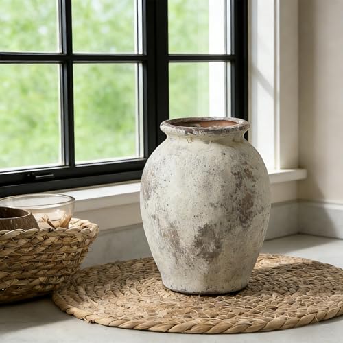 5.94" Ceramic Vase for Home Decor, Decorative Terracotta Farmhouse Rustic Vases for Living Room Kitchen Bedroom Bathroom Entryway Mantel Table, Pottery Vases for Pampas Grass Dried Fresh Flowers - color: Natural Brown- 5.94"