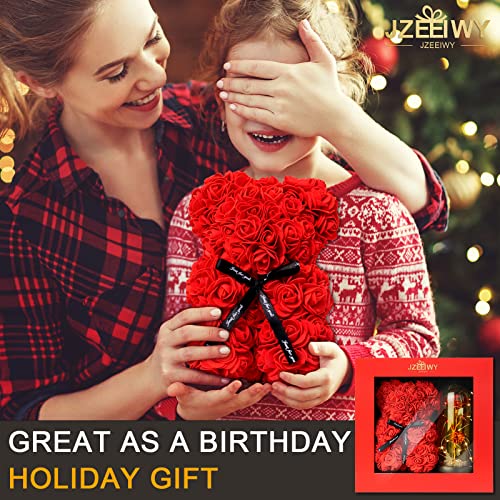 Flower Rose Bear for Mom,Perfect Birthday Romantic Gift for Wife Daughter Girlfriend Friend Her,Light up Rose in Glass Dome for Birthday Anniversary Mothers Day Valentines Day - color: Red1