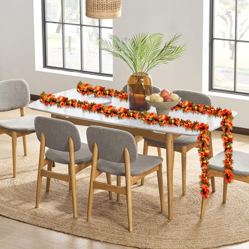 8Pcs 63Ft Orange Rose Garland, Fake Flower Vines, Artificial Vine Flowers, Rose Hanging Garland for Party Wedding, Garden, Room Table, Halloween, Thanksgiving Backdrop Wall Arch Decor - color: Orange, size: 8Pcs-63Ft