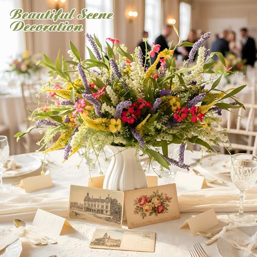 Giegxin 6 Bundles Fake Artificial Flowers Bouquet Spring Silk Flowers Arrangements Faux Wildflowers Bouquets Stems Fake Plants for Wedding Table Centerpiece Rustic Home Vase Floral Table(Wildflowers) - style: wildflowers