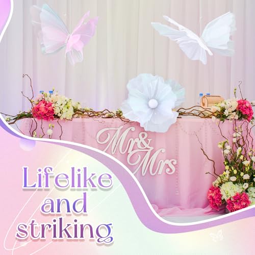 Havawish 5.2ft Giant Butterfly Decoration Huge Artificial Gauze Butterflies with Standing Base for Wedding Church Party Birthday Home Garden Backdrop Decorations(3 Pcs,White,Pink,Butterfly and Flower) - color: White,pink, size: Butterfly and Flower