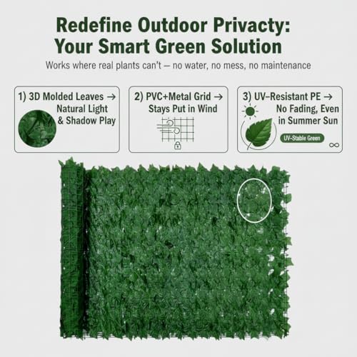 Faux Ivy Privacy Fence Screen 8PCS 20 x 20 Inch Artificial Faux Ivy Hedge Expandable Faux Privacy Fence Decoration for Wall Screen, Outdoor Garden, Wedding Decor,No Cable Tie (80x40 inches) - size: 80x40 inches