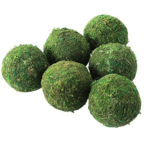 Biubee 6Pack Decorative Faux Dried Moss Balls- 3" Artificial Green Plant Mossy Globes Handmade Sphere Moss Gift for Home Dough Bowl Vase Chinoiserie Decors Party Wedding Display - size: L(6pcs)