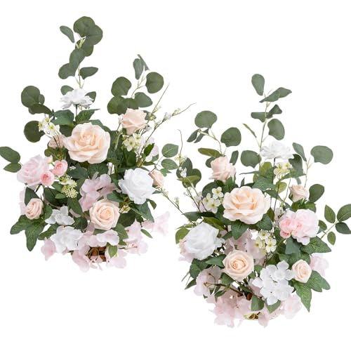 Ling's moment 17.5" Tall Free Standing Artificial Flowers Arrangements 2 pcs Wedding Aisle Runner Chair Decorations Blush & Cream Centerpieces for Ceremony Reception Rose Floral Floor Party Outdoor - color: Pk- Blush & Cream