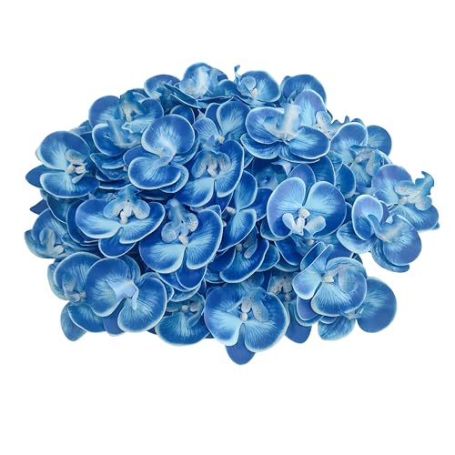 Fake Blue Orchids Artificial Flowers Heads, 3.5''Fake Orchid Heads for Wedding Floral Bouquet Decor DIY Craft Making Bridal Shower Photography Props (80, Blue) - color: Blue