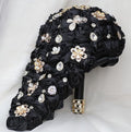 Luxury Cascade Bridal Wedding Bouquet Satin Rose Waterfall Holding Bouquet Artificial Flower Bunch for Bride Bridesmaid(Black, 17.3" x 8.7") - color: Black, size: 17.3"L x 8.7"W(44cm x 22cm)