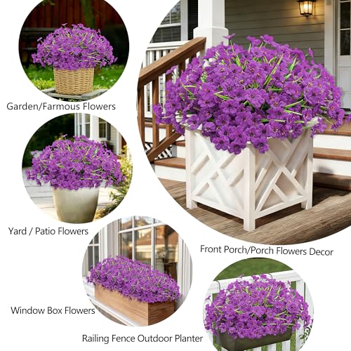20 Bundles Artificial Flowers for Outdoors, UV Resistant Fake Realistic Flowers with Plastic Plants Spring Decor, Faux Silk Flowers for Outside Window Box Front Porch Planter Decor-Purple - color: Purple