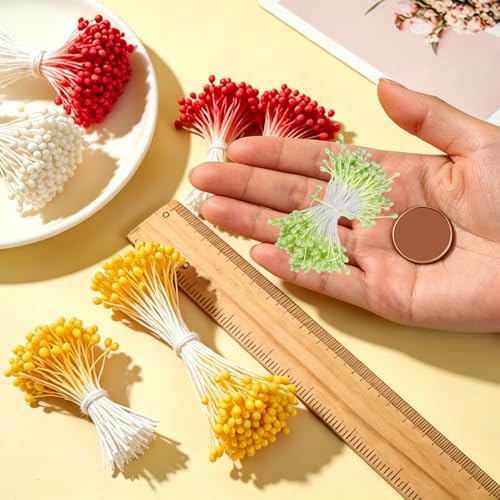 Patikil 3mm Double Heads Flower Stamen, 150Pcs Artificial Pistil Matt Pearl Floral Stamen for DIY Christmas Card Wedding Decoration, Light Green - color: Light Green