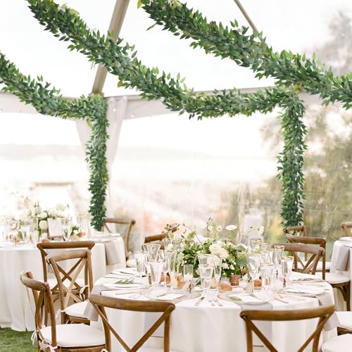 RECUTMS Fake Willow Leaves Vine Artificial Italian Ruscus Greenery Garland 2Pack 6.5FT Faux Hanging Silk Leaf Ivy Rattan for Home Office Wedding Garden Balcony Wall Window Indoor Outdoor Decor - color: Ruscus Greenery Garland 2pcs