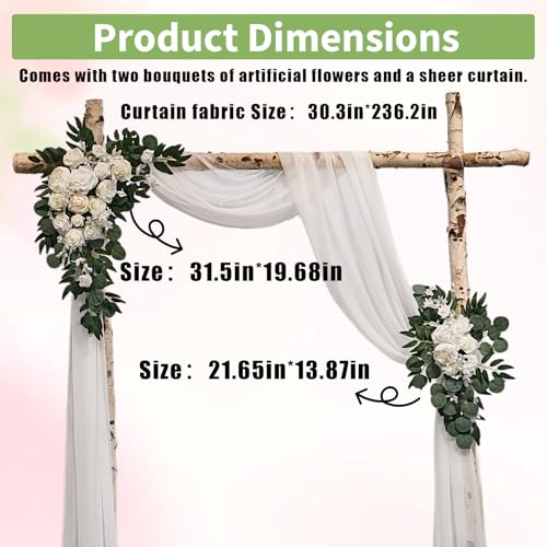 Garvee Arch Flowers with Drapes Kit (Pack of 3) - 2 Pcs Floral Arrangement, 1 Pcs Sheer Drape for DIY Wedding Ceremony Reception Arbor Backdrop Party Decor