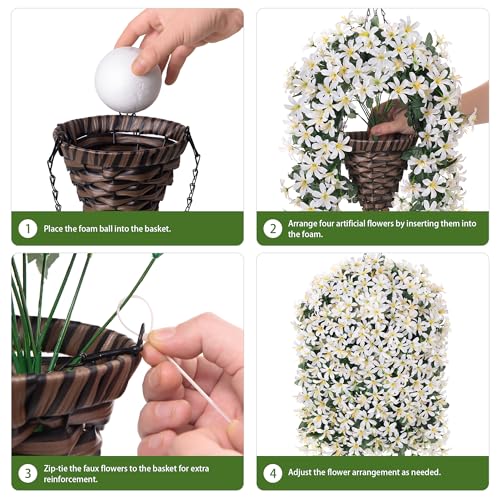 Hoppwodd Artificial Flower for Outdoors 4pcs Fake Lily Hanging Flower Baskets for Outside UV Resistant Silk Faux Long Trailing Vines for Garden Porch Patio, White - color: White