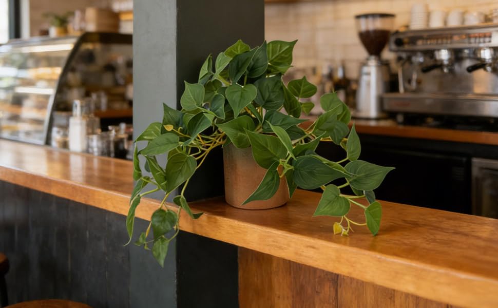 Artificial Potted Plants Life-Like Fake Plant with Farmhouse-Style Cement Planter Featuring Light Wood Tone for Room Bathroom Bedroom Kitchen Office Desk Coffee (2PCS Pothos 10inch) - size: 2PCS Pothos 10inch