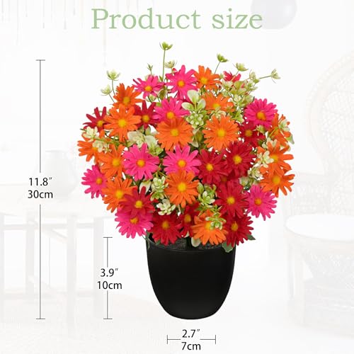 Artificial Daisy Flowers in Pot 12 Inch Fake Flowers Silk Daisy Arrangement Faux Plant Flower Decor for Spring Home Decor Table Centerpiece Garden Porch Window - Orange - color: Orange-daisy