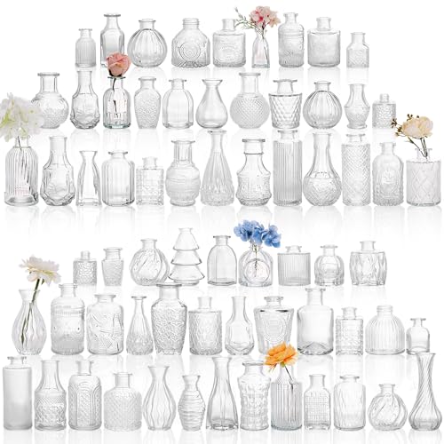 68pcs Clear Glass Bud Vase Set, Small Flower Vases for Centerpieces in Bulk, Mini Vintage Vase for Home, Wedding, Table Decor - color: Clear, size: 68pcs