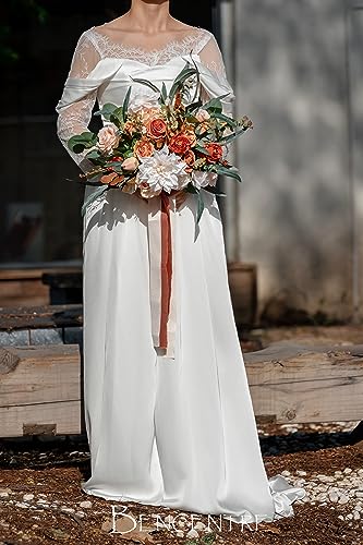 14 Inch Terracotta Bridal Bouquet, Fall Wedding, Bride Bouquets for Ceremony & Anniversary, French Rustic Vintage Style, Artificial Flowers - color: Terracotta, size: 14 Inch
