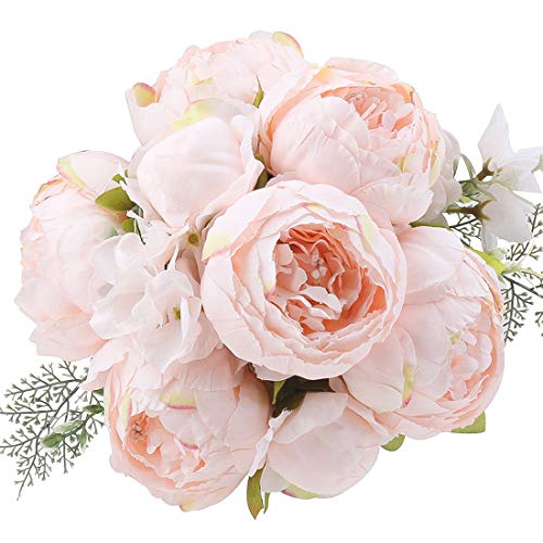 Silk Peony Bouquet Vintage Artificial Peonies Flower for Home Wedding Party Decor (1pcs, Peach Pink) - color: Peach Pink