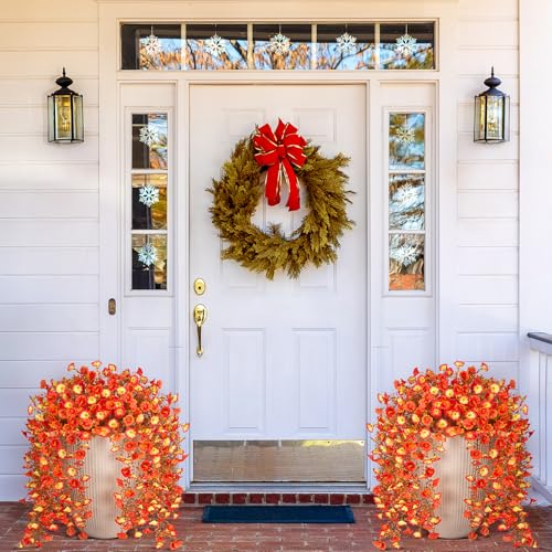 Hrobek Artificial Fall Hanging Flowers for Decoration, 2pcs Long Vine Fake Flowers Plants Morning Glory, Realistic Faux Petunias for Planter Patio Porch Garden Autumn Outdoors Dec, Orange Sunset - color: Z-orange Yellow