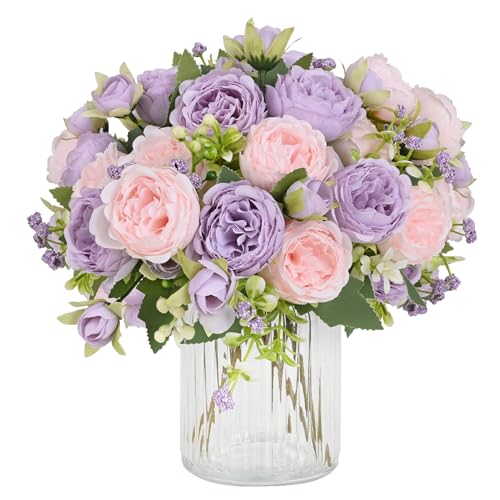 MARTINE MALL 2 Packs Peonies Artificial Flowers, Pinkish-Purple Artificial Peonies, Silk Peonies Flowers Fake Peonies Artificial Flowers Peonies Bouquet for Centerpiece Table Wedding Party Home Decor - color: Pinkish-purple, size: 2PCS