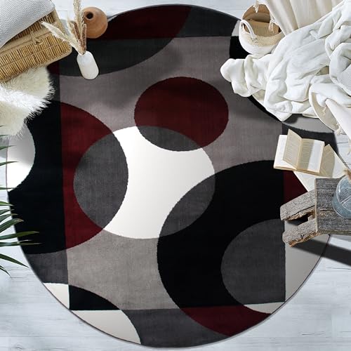 Rugshop Modern Circles Carpet Easy Maintenance for Home Office,Living Room,Bedroom,Kitchen Soft Round Rug 6' 6" (6' 6" Diameter) Burgundy - size: 6'6" (Round)