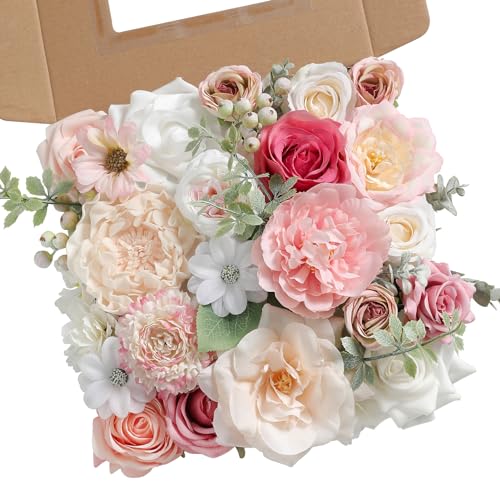 YYHUAWU Artificial Flowers Combo Set Fake Flower Leaf Box with Stems for DIY Wedding Bouquets Centerpieces Arrangements Baby Shower Party Home Decorations - color: Light Pink