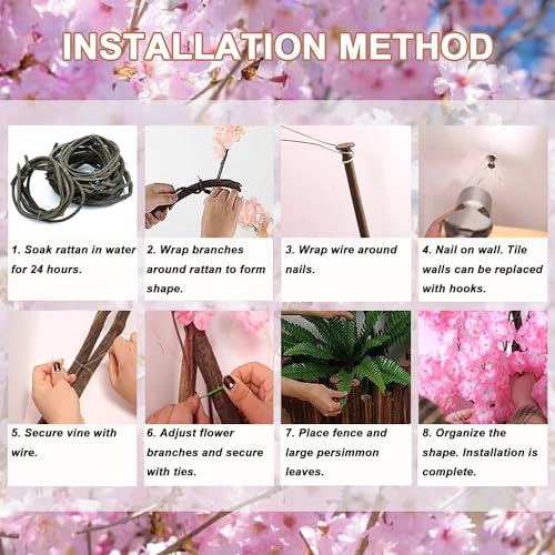 Artificial Cherry Blossom Tree Cherry Tree Decor with 30 Branches Cherry Blossom 4 Tree Vine, Champagne Japanese Cherry Blossom for Indoor Wedding