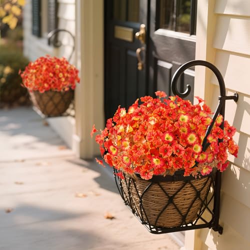 INXUGAO Fake Fall Flowers Artificial for Decoration, 12 Bundles Faux Plants Silk Orange Flowers Morning Glory Petunias Realistic UV Resistant for Outdoors Planter Porch Patio Window Box, Sunset - color: Orange Sunset
