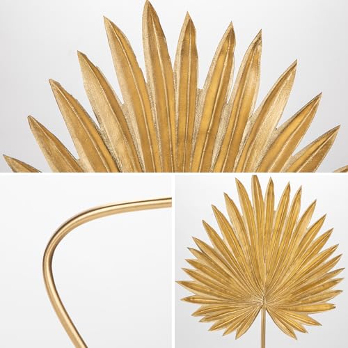 Large Pu Foam Gold Artificial Palm Leaves Faux Palm Tropical Leaves Fake Palm Fronds for DIY Wedding Bouquets Fake Leaves for Centerpieces Arrangements Bridal Shower Palm Leaf for Home Decor-3 Pcs - color: Gold-l