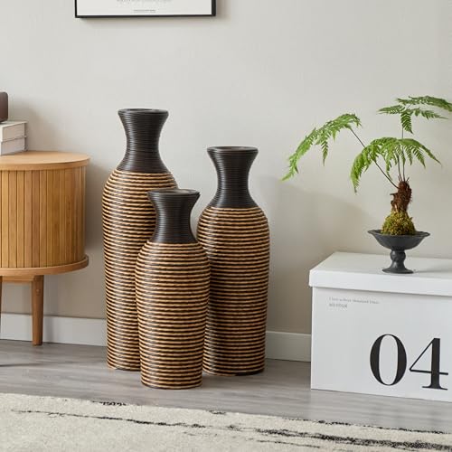 Floor PVC Decorated Vases Set of 3 for Gorgeous Home Decoration Large Classic PVC Vases 19.6in/23.6in/27.5in Height (Black+Yellow) - color: Black+yellow