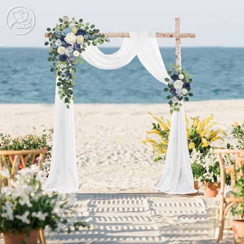 Odouzy Wedding Arch Flowers Kit,Artificial Flower Arch Decor (Set of 3),2pcs Artificial Flower Arrangement with 1pc Sheer Drape for Wedding Decor Reception Backdrop Floral Decorations (Blue) - color: Blue