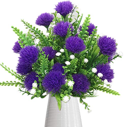 Artificial Flowers Plastic Plants Dandelion, Shrubs Grass Fake Bushes Home Garden Office Room House Outdoor Indoor UV Resistant Wedding DIY Decor Decoration Planter Filler - Purple 4 Pack - color: Dandelion/ Purple/ 4 Pack