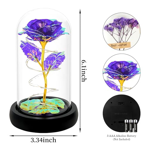 Childom Mothers Day Flowers Gifts for Mom Grandma,Birthday Gifts for Women,Valentines Gifts for Her,Mom,Women,Wife,Grandma,Light Up Rose in Glass Dome,Colorful Purple Mothers Day Flowers for Delivery - color: Purple Medium