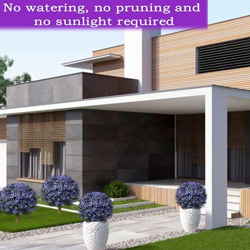 THKFUL Artificial Boxwood Topiary Ball Tree Outdoor Set of 2,Faux Bushes Plants with Spike,Artificial Boxwood Ball Fake Shrubs with Stake UV Resistant for 4th of July Outdoor Planter Garden D17 - style: Purple Boxwood