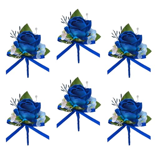 Marriwise 6pcs Rose Boutonniere for Men, Artificial Flowers Wedding Groom Groomsmen Boutonniere for Wedding/Anniversary/Prom/Rustic Wedding/Homecoming (Navy Blue) - color: Navy Blue