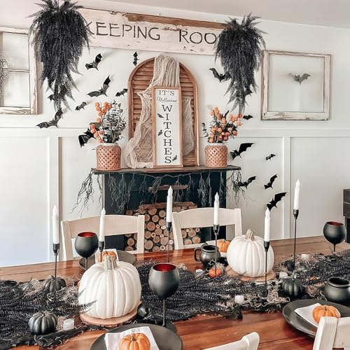 RECUTMS Faux Hanging Plants 4 Pcs UV Resistant Lifelike Artificial Boston Fern Large Draping Fake Greenery Plastic Evergreen Ivy for Wall Home Wedding Garden Indoor Outdoor Decoration (Black) - color: Black