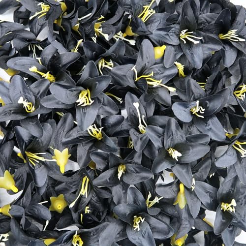 20 Pcs Artificial Lily Flower Head, Black | Fake Flowers Heads, Simulation Small Lily, DIY Handmade, Wedding Photography Party Home Decoration - color: Black